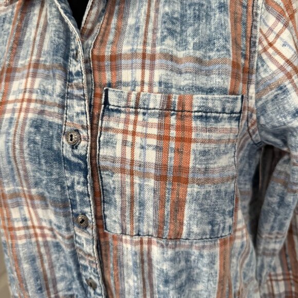 Soft Surroundings Womens Plaid Button Up Tunic Shirt M Cotton Pockets Oversized - Picture 7 of 8